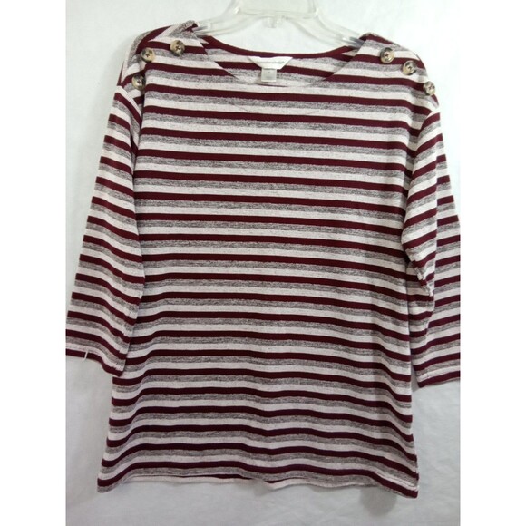 Christopher & Banks Womens Medium 3/4 Sleeve Striped Pullover Burgundy Blouse - Picture 6 of 9